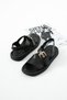 Veyron Women's Genuine Leather Sandals with Gold Buckle and Light Sole, Black - 4