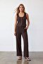 Bitter brown palazzo pants and buttoned vest top and bottom set alc-x15544