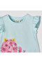 Crew Neck Short Ruffle Cap Sleeves T-shirt with Stripes - 4