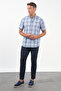 Blue-Navy Blue Buttoned Collar Short Sleeve Pocket Comfort Fit 100% Cotton Shirt 1004260230 - 2
