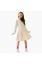 Round Neck Long Sleeves Knee Length Dress with Embellishments - 3