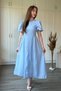 Muslin Fabric Balloon Sleeve Midi Blue Dress - 7