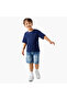 Elastic Waist Denim Shorts with Checked Design - 2