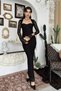 Lace Detailed Long Evening Dress Square Neck Long Sleeve Bodycon Dress for Events and Special Occasions - 5