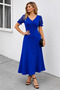 Summer's Favorite Stylish Women's Short Sleeve V-Neck Long Janjan Dress |   Flowy Fabric Daily & Special Occasion Dress