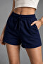 Women's Navy Blue Adjustable Drawstring High Waist Linen Shorts - 4