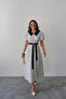 Women's White Polka Dot Patterned Stylish Collar Detailed Belted Balloon Sleeve Summer Midi Dress - 3
