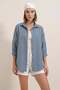 Women's Oversize Basic Cotton Indigo Shirt - 3