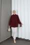 Bow Detailed Gathered Balloon Sleeve Tunic Claret Red Hnt2128