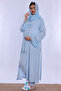 Effortt - Blue Cotton Long Robe Maternity and Breastfeeding Pajama Set with Hijab - 8
