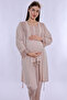 Adjustable Waist Elasticated Maternity Pajama Set with Dressing Gown Effortt - Beige - 8