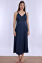 Cotton Rope Strap Maternity Nightgown with Breastfeeding Feature Effortt - Navy Blue - 2
