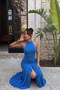 Blue Layton Halter Neck Backless Slit Long Evening Dress Ate-4582 - 3
