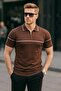 Men's Striped Casual Brown Polo Neck T-Shirt
