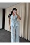 Blue 100% Cotton Shoulder-Waist Drawstring Blouse and Trousers Set - Y286120 - 2