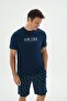 Men's Short Sleeve Navy Blue Pajama Set with Shorts C4T9N69