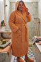 Large Size Pique Textured Bathrobe with Hood - Orange