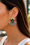 Stone Detailed Fan Design Earrings with Color Options - 6