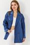 Women's Double-Breasted Collar Satin Oversize Blazer Jacket Cobalt Blue