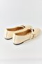 Women's double cross strap oval toe short heel flat cream - 4