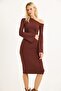 Lycra Soft Flounce Sleeve Stylish Dress Brown - 4