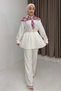 Plaid Baby Collar Scarf Detailed Waist-Tie Tunic Shirt Ecru