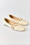 Women's double cross strap oval toe short heel flat cream - 2