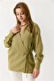 Women's Side Tie Shirt Collar Tunic Light Khaki - 2