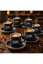 6 Pieces of Matte Black Ceramic Turkish Coffee Cups and Saucers with Your Logo |   Corporate Modern Coffee Presentation Set