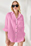 Women's Pink Oversize Woven Shirt with Button Detail on the Sides Gml-19001004