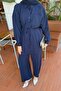Pocket Detailed Modal Hijab Suit Navy Blue - 3