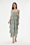 Khaki Italian Layered Adjustable Strap Lined Long Silk Dress 38 - 44 Size