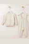 Baby Girl Floral Appliqué Knitwear Salopet and Cardigan Set - 5