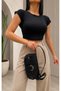 Women's Black Color Crew Neck Short Sleeve Cotton Crop Body - 4