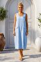 Light Blue Pool Collar Sleeveless Zippered Double Flap Pockets Casual 100% Linen Woven Dress 110 55 - 5