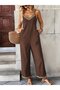 Women's Rope Strap V-Neck Ethnic Stripe Patterned Pocket Detailed Janjan Crepe Jumpsuit - 2