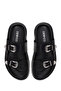 Women's Black Double Buckle Leather Slippers 26Sfd271818 - 4