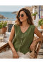 Women's 100% Cotton Muslin V-Neck Buttoned Sleeveless Blouse Summer Shirt - 6