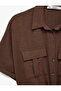Tie-Up Detail Comfortable Fit Cargo Pocket Short Sleeve Shirt Collar Crop Blouse - 7