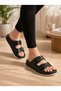 Women's Double Buckle Black Slippers Anatomical Sole Daily Comfortable Summer Slippers