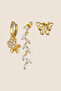 Gold Color Zircon Stone Leaf Branch and Butterfly 3-Piece Earring Set
