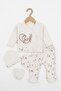 Baby Girl 5-Piece Hospital Outfit Set 0-3 Months Newborn Rabbit Patterned Embroidered Hat and Gloves - 3