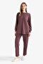 Regular Fit Elastic Waist Purple Women's Sweatpants E1954Ax/Pr512 - 2