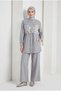 Floral Patterned Waist Gathered Tunic and Wide Leg Trousers Set Indigo 26Yt6156 - 3