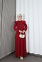 Ayrobin Belted Hijab Dress with Ruffles on the Shoulders and Front, Burgundy Hnt7345 - 2