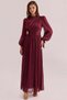 Yoryo Silk Hijab Evening Dress with Pleated and Stone Brooch Detail Dark Bordo 1244 - 2