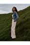 Women's Washed Denim Shirt Jacket Double Pockets Crop Jean Shirt - 3