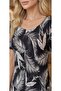 Black and White Leaf-Patterned Stretchy Waist-Length Skirt with Flared Midi Length and Cut-Out Neckline, Comfortable Dress. - 3