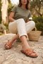 Elit 26Ymrt02C Women's Genuine Leather Flat Slippers Pomegranate Flower