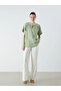 Khaki Tie Collar Embroidered Muslin Blouse - 2